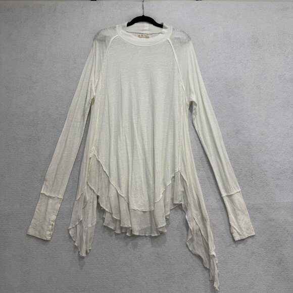 We The Free Tops - We The Free Shirt Womens Medium White Asymmetrical Linen Blend Boho Long Sleeve